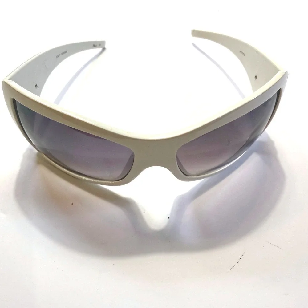 Italy Design White Shield Sunglasses Rhinestone Floral Detail  Wrap Around